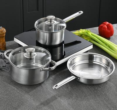 China Sustainable High Quality Stainless Steel Cooking Pot Set Kitchen Pots And Pans Non-stick Cookware Set for sale