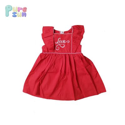 China 2018 Puresun Breathable Hot Sales Embroidery Woven Cotton Babies Dress For Valentine's Day for sale