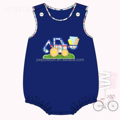 China Causal Wholesale Newborn Baby Romper Boys Summer Outfits Baby Clothes Tractor Book Applique Cotton Buttons for sale