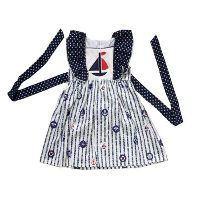 China RTS woven cotton sailboat applique girls summer breathable dress,babies dress designs new arraivel for sale