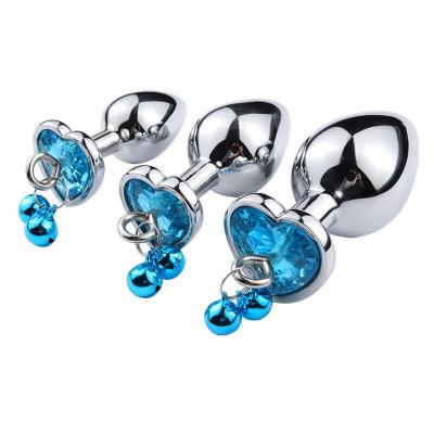 China Sex Tools Amazon Hot Selling 3pcs In A Set Colorful Stainless Steel Crystal Metal Butt Anal Sex Toys Anal Plug With Bells for sale