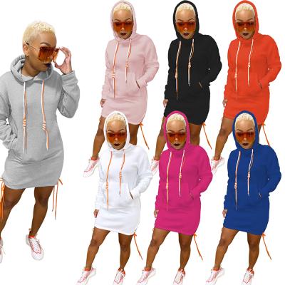 China 2021 Winter Women's Clothing Long Sleeve Women's Anti-Shrink Hoodie Dress Pullover Women's Casual Sweatshirt Dress for sale