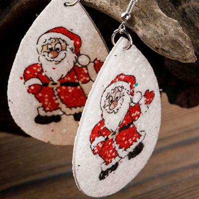 China New Christmas Fashionable Vintage Design Christmas Santa Printed Women Earring Pu Leather Earrings for sale