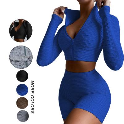 China 2022 Breathable Women Clothing Shorts And Seamless Crop Yoga Set Knit Summer Shorts Women Set Logo for sale