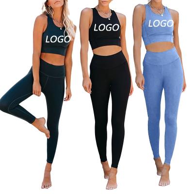 China Breathable Custom Logo Sets Two Piece Workout Logo Clothing Bra And Yoga Shorts Gym Set Ribbed Women Fitness Sportswear Activewear for sale