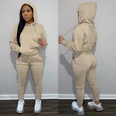 China Breathable Custom Private Label Logo Sweatpants Cropped Sweatshirt Hoodies Sets 2 Piece Women Jogger Set for sale