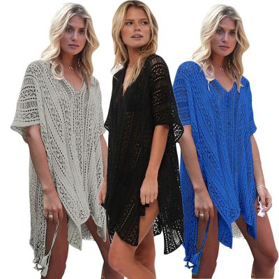 China Breathable Newcomers Cover Up Beachwear Cut Crochet Knitted Tassel Hallow Swimwear Beachwear for sale