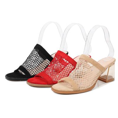 China Height Increasing 2020 New Clear Transparent PVC Slipper Low Block Heel Shoes Women Glass Ladies Love High Heels Sandals for sale