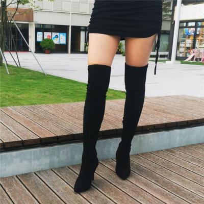 China Lightweight Stretch Faux Suede Over The Knee High Boots For Women Pull On Long Stiletto Boots Ladies Pointed Toe Sexy Thigh High Boots for sale