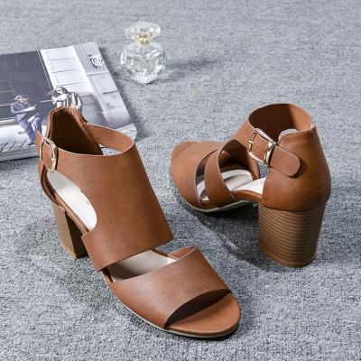 China 2020 Fashion Trend China Black Brown Custom Made Women's Summer PU Block Heel Woman Sandals for sale