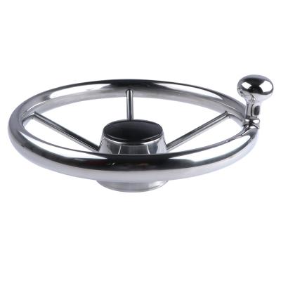 China Marine Hardware Boat Yacht Accessories Boat Parts Sport Boat Steering Wheel Stainless Steel 5 Spoke 25 Degree Destroyer Style With Knob for sale