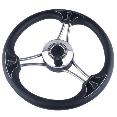 China Marine Hardware Boat Yacht Accessories Top Quality Boat parts Accessories 3 spoke Steering Wheel with Black PU Foam for Boat/Yahct for sale