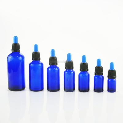 China Cosmetic Luxury Blue Empty Blue Serum 5ml 10ml 30ml 60ml 100ml Bottle Dropper Bottle For Skin Care for sale