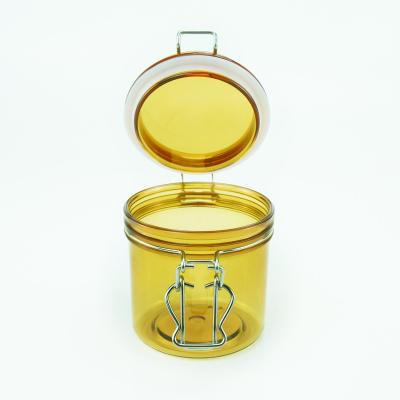 China Food Round Shape Clip Seal Top Airtight Food Storage 100ml 200ml 350ml 450ml 16oz Yellow Clear Plastic Jars For Food for sale