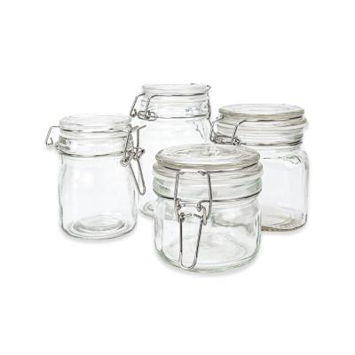 China Wholesale Air Tight Transparent Food Steamable Glass Jars 1oz 200g 300g 500ml Canned With Clip Lock Lid for sale