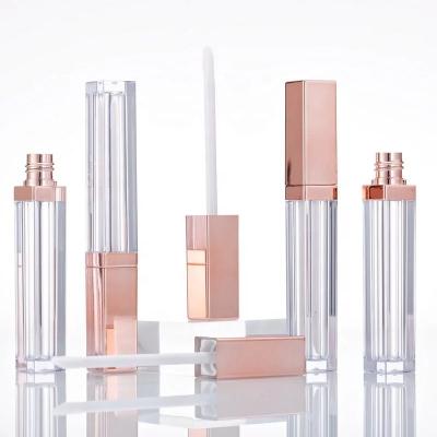 China Custom Empty Cosmetic Magic Wand Lip Balm Tubes Containers With Brush 5ml 10ml 15ml Big Pink Clear Square Lip Gloss Tubes for sale