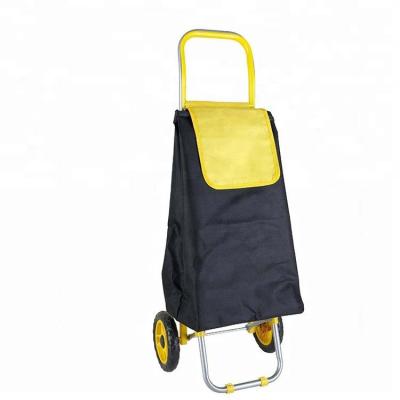 China Carbon Steel 2 Wheels Folding Supermarket Push Trolley for sale