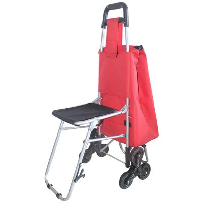 China Hot Sale Folding Folding Trolley Wholesale Shopping Bag With Chair Elderly Ladies 6 Wheel Trolley Shopping Bag With Chair for sale