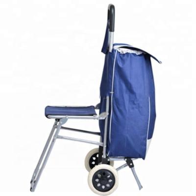 China Metal Frame Collapsible Trolley Folding Shopping Bag With Foldable Seat Chair for sale