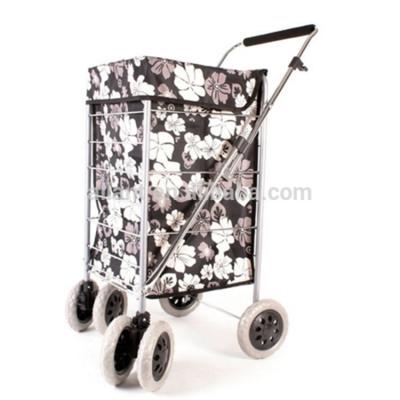 China Folding Folding Power Coated Flower Pattern Tartan 6 Wheel Trolley Shopping Bag for sale