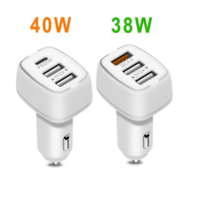 China Wholesale Custom Type-c 20W+2A+2A Fast Charging USB Palladium Fast Charging 3 Port 40W USB Car Fast Charging Charger For Samsung Mobile Phone Quick Charge for sale