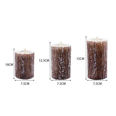 China Retro Romantic Decoraion Simulation Pine Bark LED Flameless Candle With Remote Control for sale