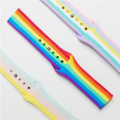 China Raw Silicone Samsung Huawei Watch Rainbow Color Sports Watch Strap Ear 20/22mm Silicone Strap for sale