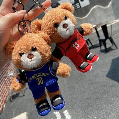 China Cute Standing Teddy Bear Ornaments Plush Keychain Sports Bear Toy Teddy Bear Pendant Stuffed Key Chain for sale