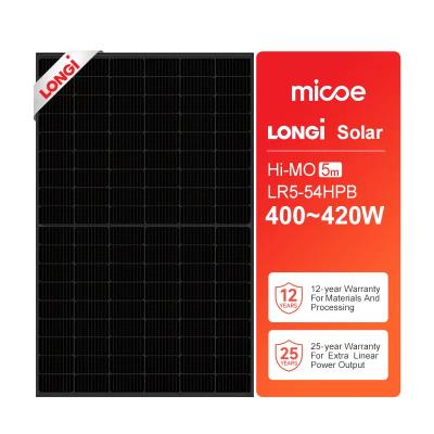 China Projects LONGi solar panel perc 400W 405W 410W 415W 420W distributed single glass solar panel 108cell for sale