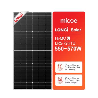 China LONGi solar panel perc 550W 555W 560W 565W 570W double glass solar panel 144cell 182mmx182mm for sale