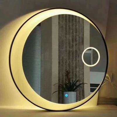 China Frosted Magnifying Half Moon Shape Round Led Mirror Hair Salon Mirror Designs For Stations for sale