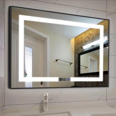 China Bath Enlarging Luxury Black Metal Framed Mirrors Led Illuminated Bathroom Mirrors for sale