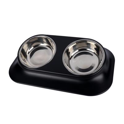 China Custom Stocked Stainless Steel Dog Eating Drinking Water Food Bottle Slow Feeding Pet Bowl for sale