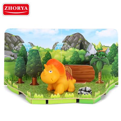 China Zhorya Kids DIY Eco-friendly Material Scenario Puzzle Toys 3D Paper Dinosaur Jigsaw Puzzle for sale