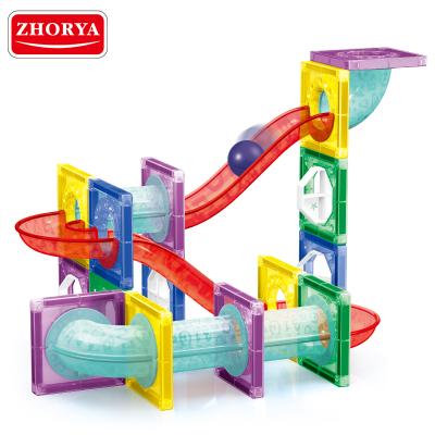 China DIY TOY Zhorya Magnetic Building Pipes Marble Run 3D Balls Magnet Track Tiles Blocks Toys for sale