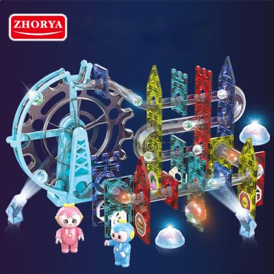 China Zhorya Eco-friendly Material Educational Magnetic Toys Light Music Ball Track Building Block Electric Magnetic Set 120pcs for sale