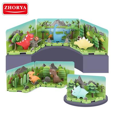 China Environmental diy puzzle toys Zhorya magnetic force assembled animal dinosaurs 3D model puzzle paper puzzle for sale