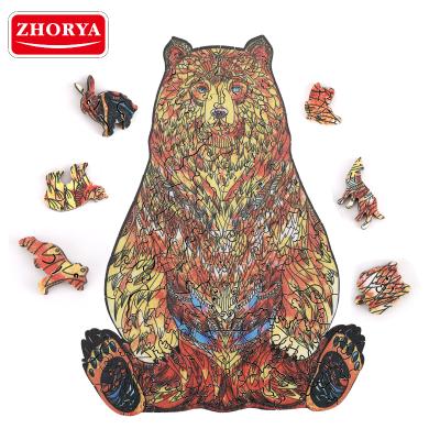 China Zhorya Eco-friendly Material Hot Selling Colorful Bear Shaped Custom Wooden Puzzle Toy for sale