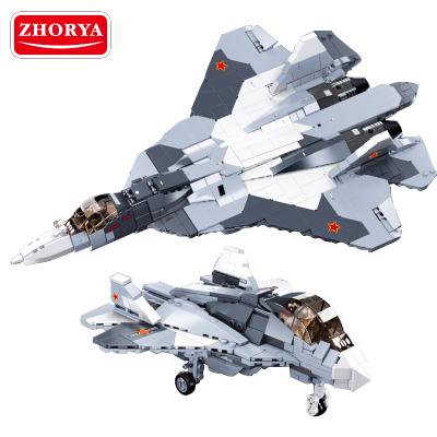 China Building Toy Zhorya Sluban Military 2 in 1 Building Blocks SU-57 Fighter 893pcs Fighter Plane Blocks Bricks Kids Toys for sale