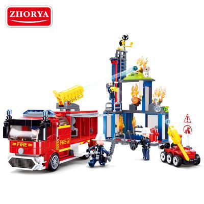 China Zhorya Construction Toy DIY Firefighting Material Eco-friendly Bricks Fire Plastic Truck Building Blocks Set For Kids for sale