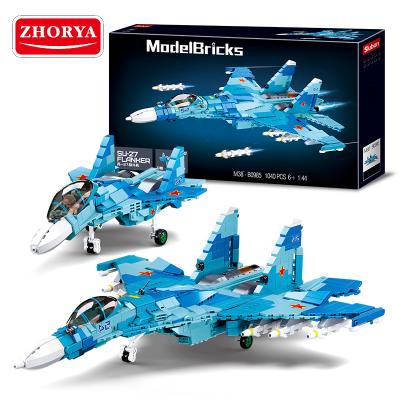 China Military Building Toy Zhorya Sluban Airplane Bricks Boy Toys SU-27 Flanker Fighter 1040pcs Building Blocks Set for sale