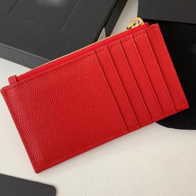 China Anti Theft Ladies Slim Credit Card Holder Wallet Custom Women Leather Zipper Card Holder for sale