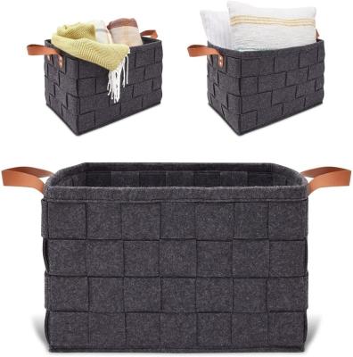 China Durable Woven Polyester Felt Storage Organizer Basket Bin Felt Storage Basket for sale