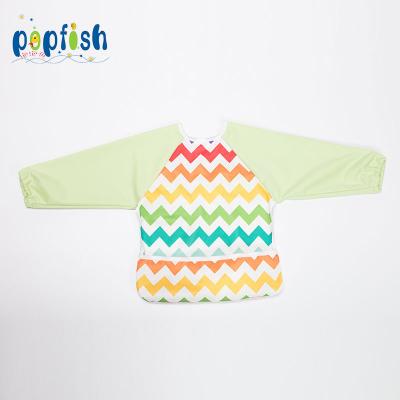 China Popfish Antibacterial Toddler Baby Waterproof Long Sleeve Bib With Food Pouch for sale