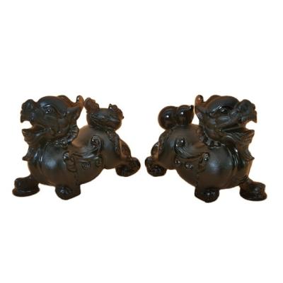 China China Je-Ching Feng Shui Ornament Natural Obsidian Carving Pixiu Statue Bless Wealth and Lucky for sale