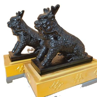 China China Je-Ching Feng Shui Ornament Natural Obsidian Carving Kyliner Statue Defend Misfortune and Bless Lucky for sale