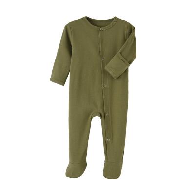 China Spandex/Cotton Spring Autumn Baby One Piece Ribbed Long Romper Newborn Clothes Long Sleeve Jumpsuit Footed Pajamas Plain Color Basics for sale