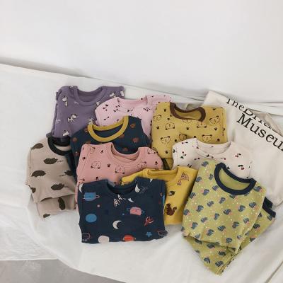 China Breathable Autumn Winter Children's Clothing Baby Boy Girls Underwear Set Cartoon Printed Home Wear Brushed Cotton 80-140cm Pajamas AM002 for sale