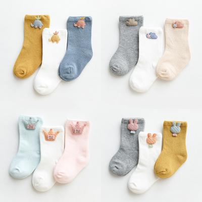 China Breathable 3 Pairs One Set Cotton Mesh Socks Breathable Thin Newborn Spring Autumn Baby Booties 12M/24M Infant Toddler Solid Color Cartoon for sale