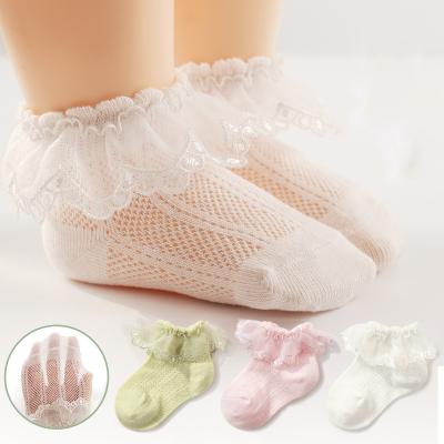 China 2022 New Spring Baby Breathable Princess Lace Ruffled Ankle Boots Thin Breathable Combed Cotton Infant Toddler Kids Breathable Socks for sale